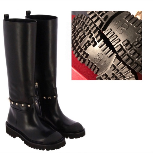 VALENTINO Garavani Rockstud leather knee boots - Picture 3 of 14
